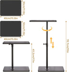 NiHome Minimalist Height Adjustable End Table, 360° Rotatable Sofa Armrest Side Tray Table, Adjustable Legs Space-Saving Couch Bedside TV Tray C-Shaped End Table Snack Table for Eating(Black)