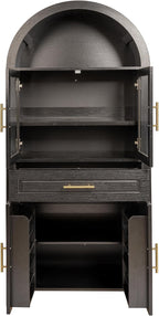 71" Tall Arched Kitchen Pantry Cabinet, Farmhouse Freestanding Food Pantry with Glass Door, Barn Door Design and Adjustable Shelves, Storage Cupboard for Kitchen, Living & Dining Room,Black