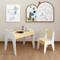 Kids Table and Chair Set, Wooden Children's Study Desk & Play Table for Ages 2-8, White and Natural MDF Furniture
