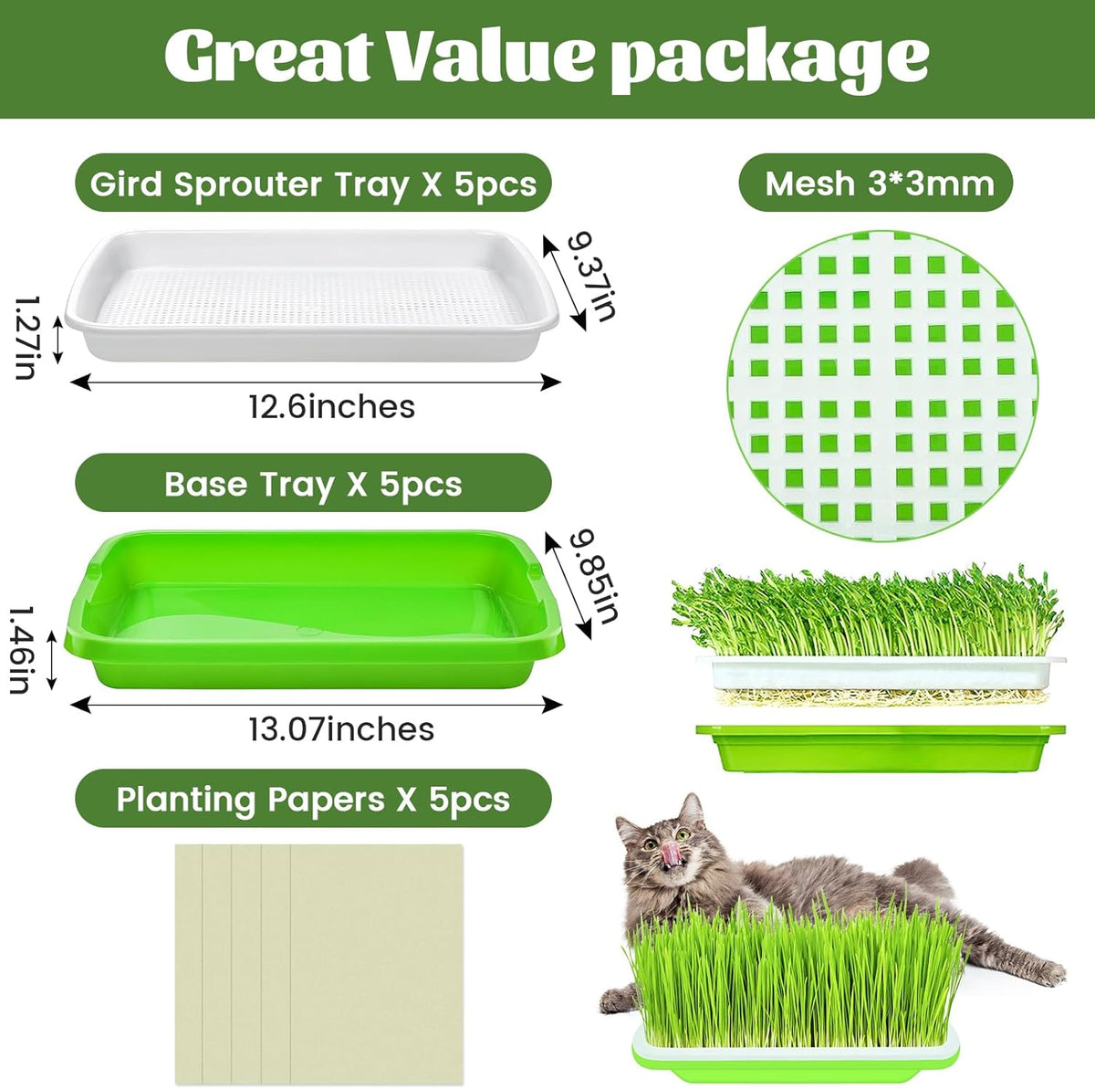 Legigo 5 Pack Seed Sprouter Trays- Soil-Free Cultivation Germination Tray, BPA Free Micro Greens Growing Trays Seed Sprouting Trays Kit with Germinating Paper for Healthy Wheatgrass, Beans and More