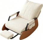 Lightweight Foldable Indoor Rocker Chair with Detachable Foot Stool | Soft Corduroy Padded Leisure Chair for Living Room Balcony Use