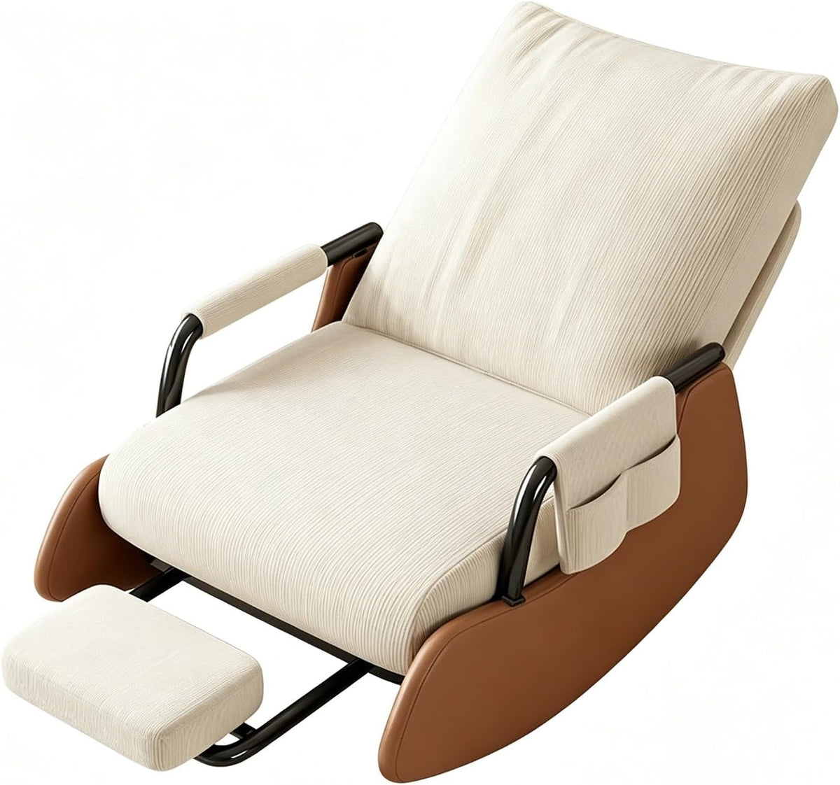 Lightweight Foldable Indoor Rocker Chair with Detachable Foot Stool | Soft Corduroy Padded Leisure Chair for Living Room Balcony Use