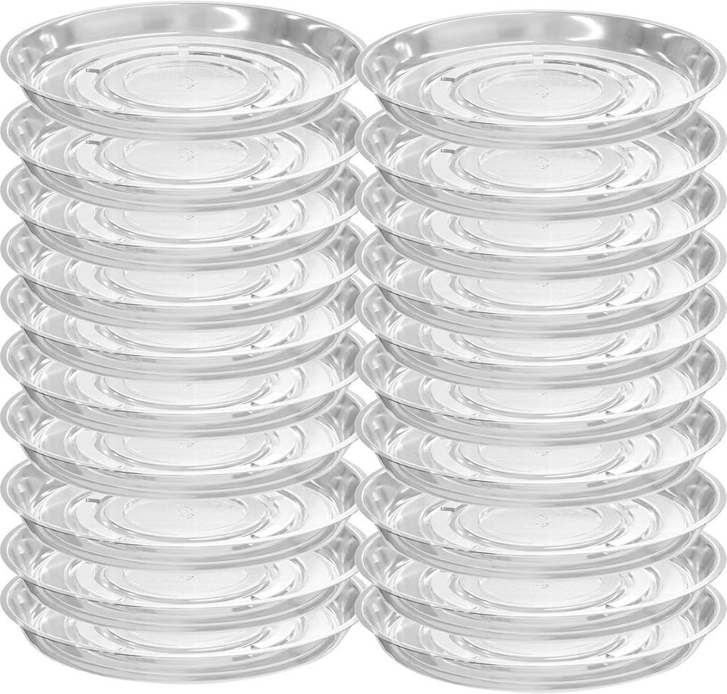 20 Packs 16 Inches Large Clear Plant Saucers for Indoor Outdoor Use Heavy Duty Plastic Plant Trays for Planter Bulk Flower Pot Drip Trays to Catch Water, 4 to 20 Inch