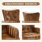Furnimart Accent Chairs Set of 2, Brown PU Leather Reading Armchair with High Backrest, Wingback Corner Chair Mid Century Modern for Living Room, Bedroom, Waiting Room