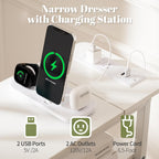 Yoobure LED Narrow Nightstand with Charging Station - Slim Dresser for Bedroom Narrow Side Table Storage Cabinet, Small Dressers Chest of Drawers, Tall Night Stand End Table for Small Spaces, White