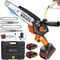 Mini Chainsaw Cordless, 8 inch & 6 inch Electric Chain Saw with 2 Pack Rechargeable Batteries, Battery Powered Handheld Saw Gardening Tools for Trees Branches Trimming Wood Cutting, Orange