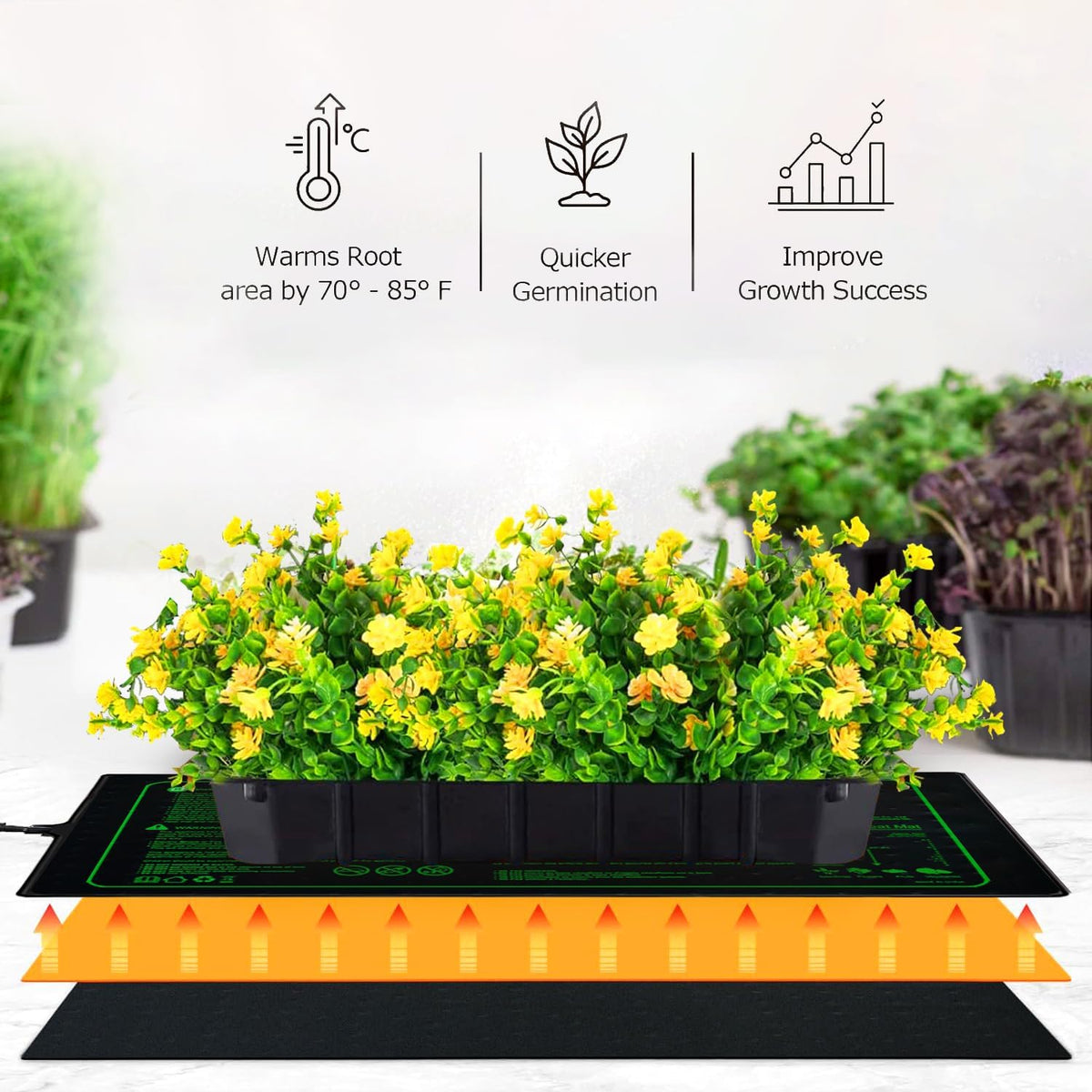 Upgrade Version 2PK Seedling Heat Mat with ETL Listed,Warm Hydroponic Heating Pad for Seed Starting,Indoor Gardening,Brewing and Greenhouses,Durable Waterproof Black Plant Heat Mat