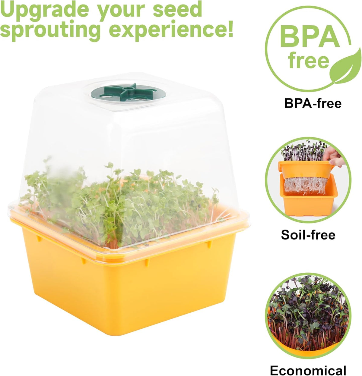 Microgreen Growing Trays, LUVCSOY Sprouting Tray with Humidity Dome, 1.2 mm Small Mesh Holes, BPA Free, Sprouter Kit for Growing Mirco Seeds, Like Broccoli, Alfalfa, Radish, Clover - 4 Pack | Colorful