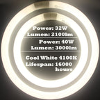 FC16T9/CW 40W & FC12T9/CW 32W Cool White Set, 16 inch T9 40 Watts & 12 inch 32 Watts Round Fluorescent Light Bulb, Circular Bulb Kitchen and Bath, 841 4100K, G10q 4 pin Prong
