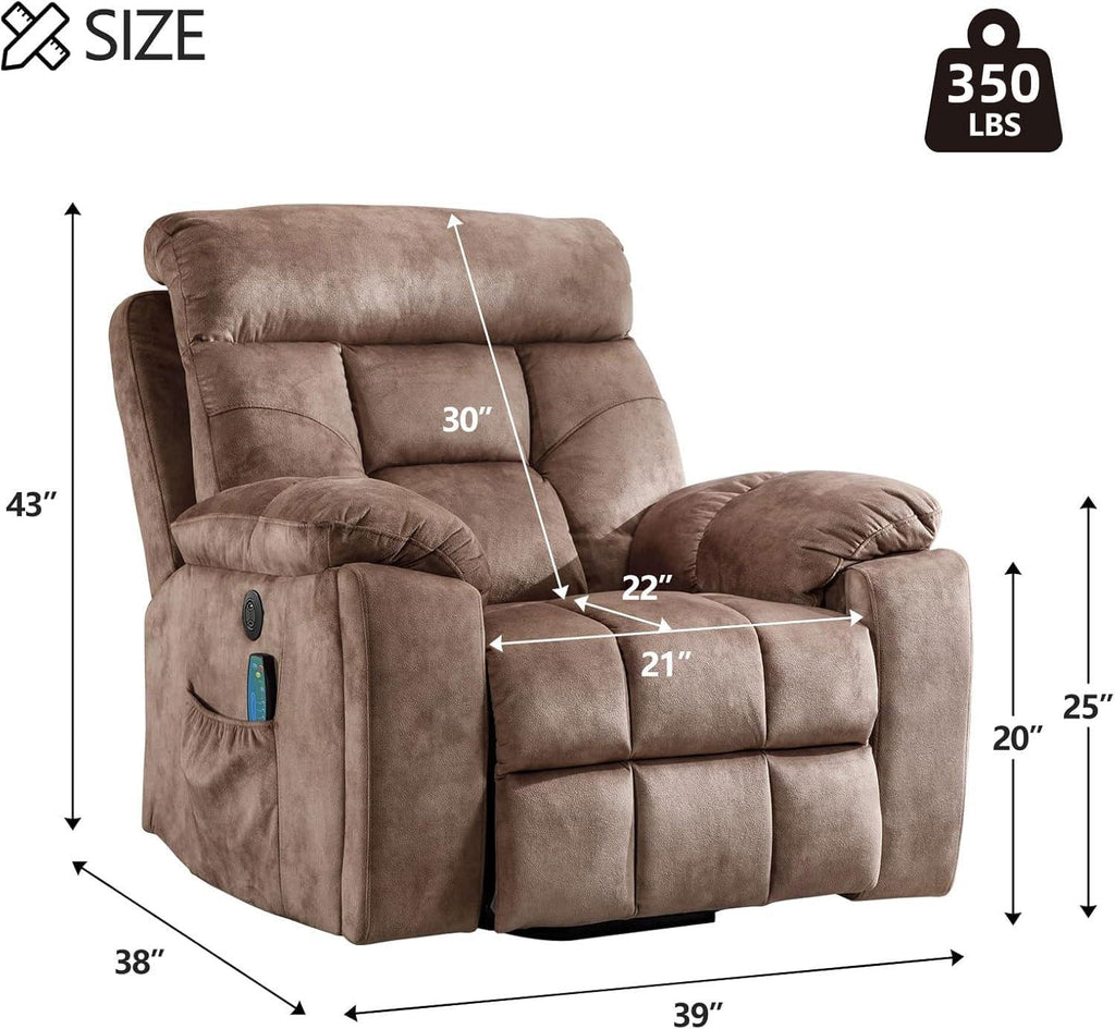 CANMOV Large Power Lift Recliner Chair with Massage and Heat for Elderly Big and Tall People, Overstuffed Wide Recliners with 2 Cup Holders, Side Pocket and USB Port, Camel