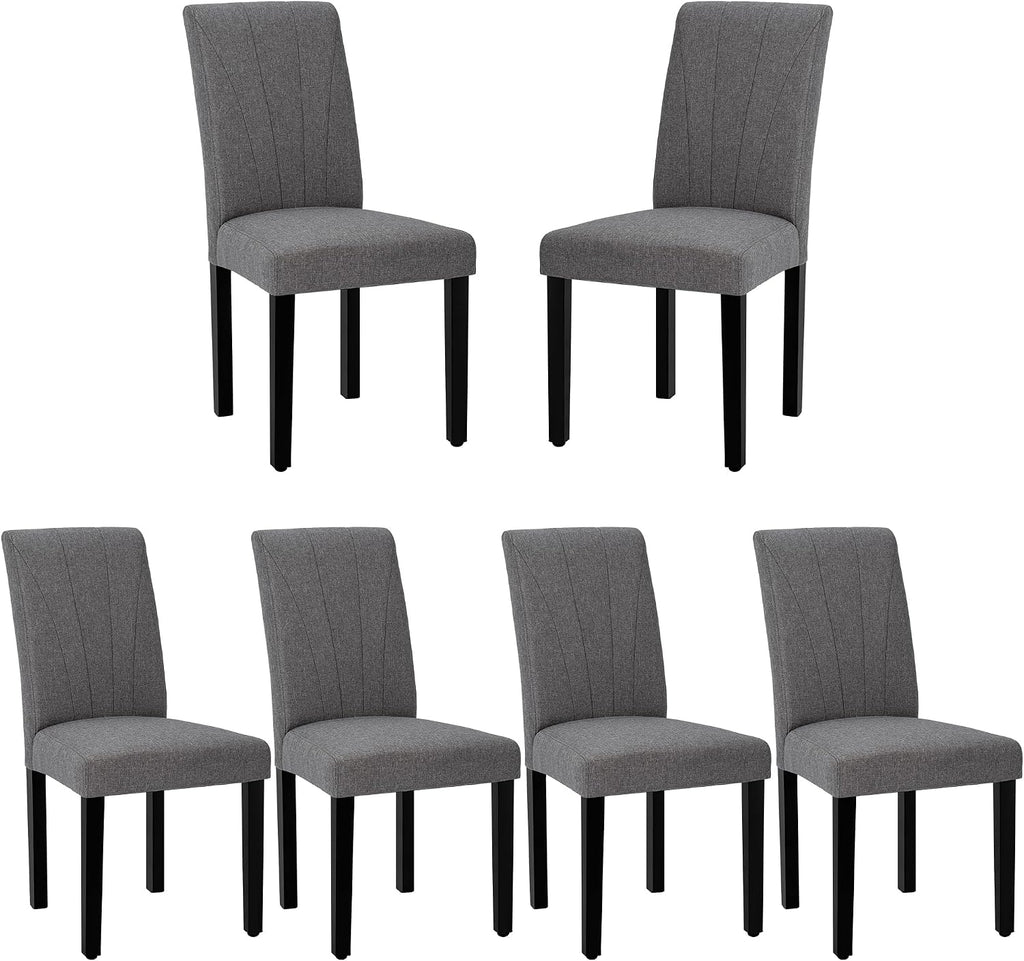 VECELO Upholstered Dining Chairs Set of 6, Modern Fabric and High Back & Solid Wood Legs, Parsons for Kitchen/Living Room- Dark Gray