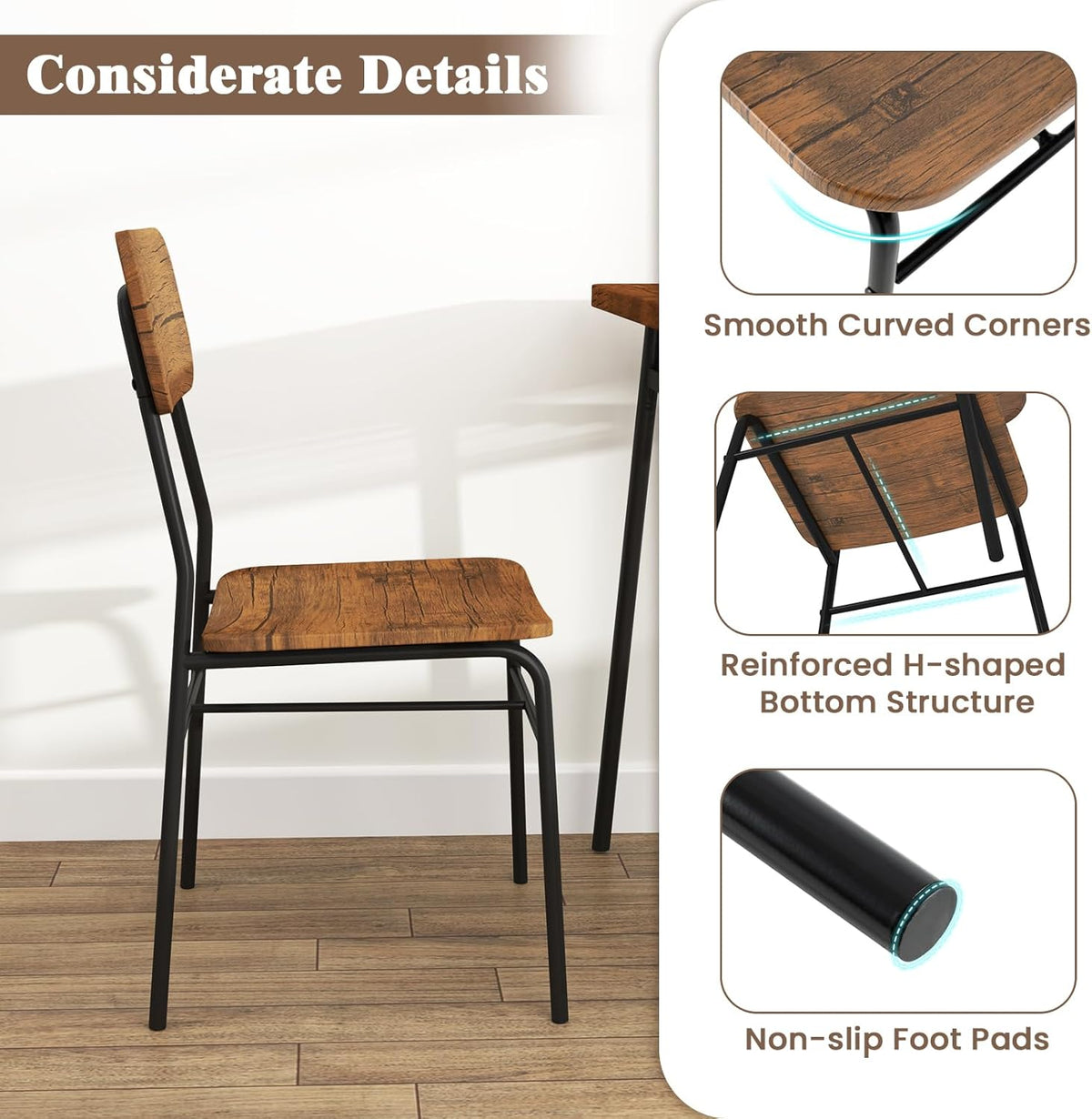 Giantex 3-Piece Dining Table Set, Kitchen Table Chairs Set with Dinner Table, Storage Rack, Metal Frame, Space-Saving Dinette Set for Breakfast Nook, Small Places, Restaurant, Dining Room Set for 2