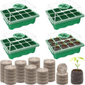 Halatool 4 Pack Seed Starter Tray with 50 PCS Peat Pellets, 48 Cells Green Seeding Starter Trays for Organic Seed Stater Soil Pods for Planting Vegetables Plants Flowers - Starting Seeds Kit