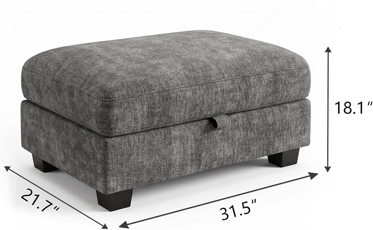 Ottoman Sofa, Modular Sectional Cloud Sofa with Storage Ottoman, Chenille Deep Seat Couch for Living Room, Dark Gray
