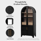 71" Tall Arched Kitchen Pantry Cabinet, Freestanding Kitchens Storage Cabinets with Hidden Drawers, Adjustable Shelves, & Glass Doors, Versatile Cupboard for Kitchen, Dining Room, Bathroom,Black