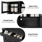 GarveeHome Kitchen Pantry Cabinet with Microwave Stand, Freestanding Hutch Cabinet with Buffet Cupboard, Tall Kitchen Cabinets with Adjustable Shelves for Dining Room, Black