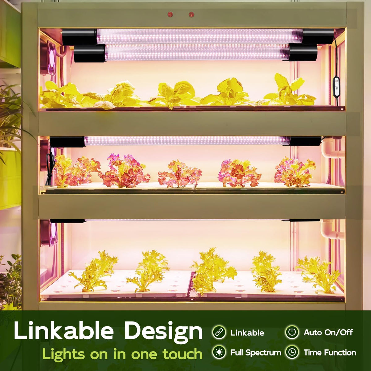 Hlite 16inch 2 Pack LED Grow Lights - Linkable Grow Lights for Indoor Plants, Full Spectrum Plant Lights Plug and Hanging Design with Auto On/Off Timer Hanging Grow Light from Seedling to Flowering
