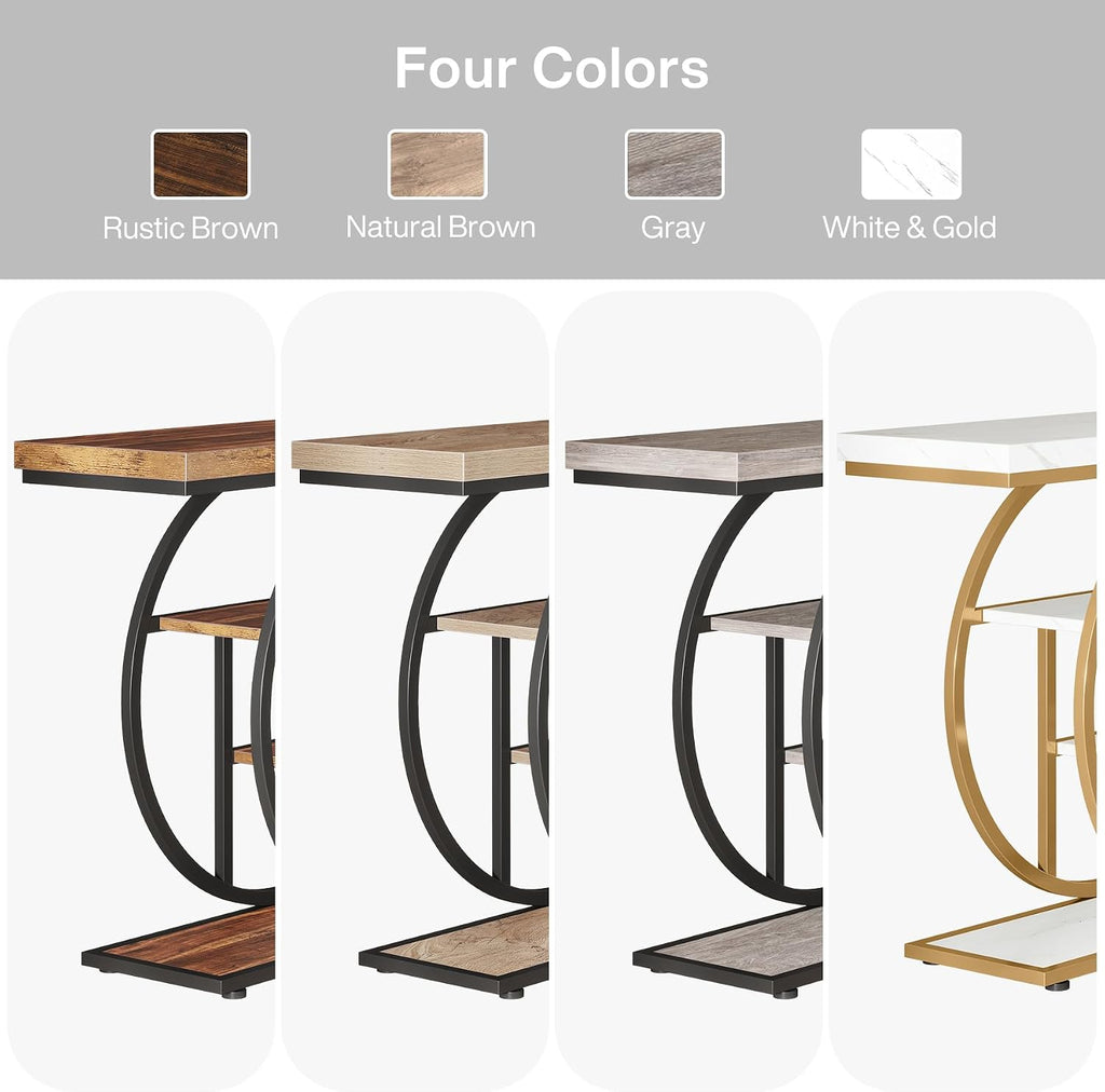 Tribesigns 41.3" Console Table, Industrial 4-Tier Sofa Entryway Table with Circle Base, Narrow Wood Accent Tables with Storage Shelves for Living Room, Hallway, Foyer, White Gold