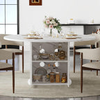 IBF 47" Round Dining Table with Storage, White Faux Marble Kitchen Tables for 4-6 People, Modern Dining Room Table with Fridge Space, Wood Circle Dinner Tables for Home, White Marble, Only Table