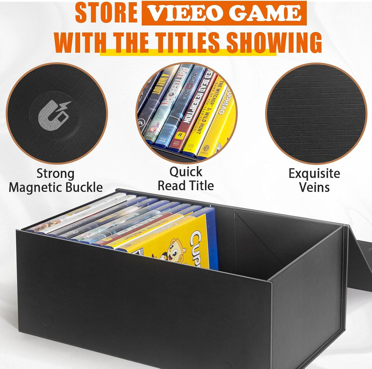 Video Game Storage Boxes, Blu-Ray Storage Boxes, Magnetic Video Game Box Protector Case, Store Up to 20 Cases – 1 Pack