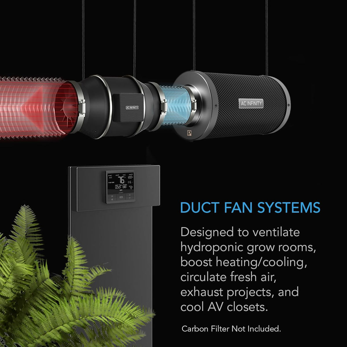 AC Infinity CLOUDLINE PRO T6, Quiet 6” Inline Duct Fan with Temperature Humidity VPD Controller, WiFi Integrated App Control - Ventilation Exhaust Fan for Heating Cooling, Grow Tents, Hydroponics