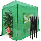 EAGLE PEAK Instant Pop-up Greenhouse, Indoor Outdoor Plant Gardening Green House, Roll-Up Zipper Doors and Side Windows, Lean-to 10x5 ft, PE Cover, Green/Clear
