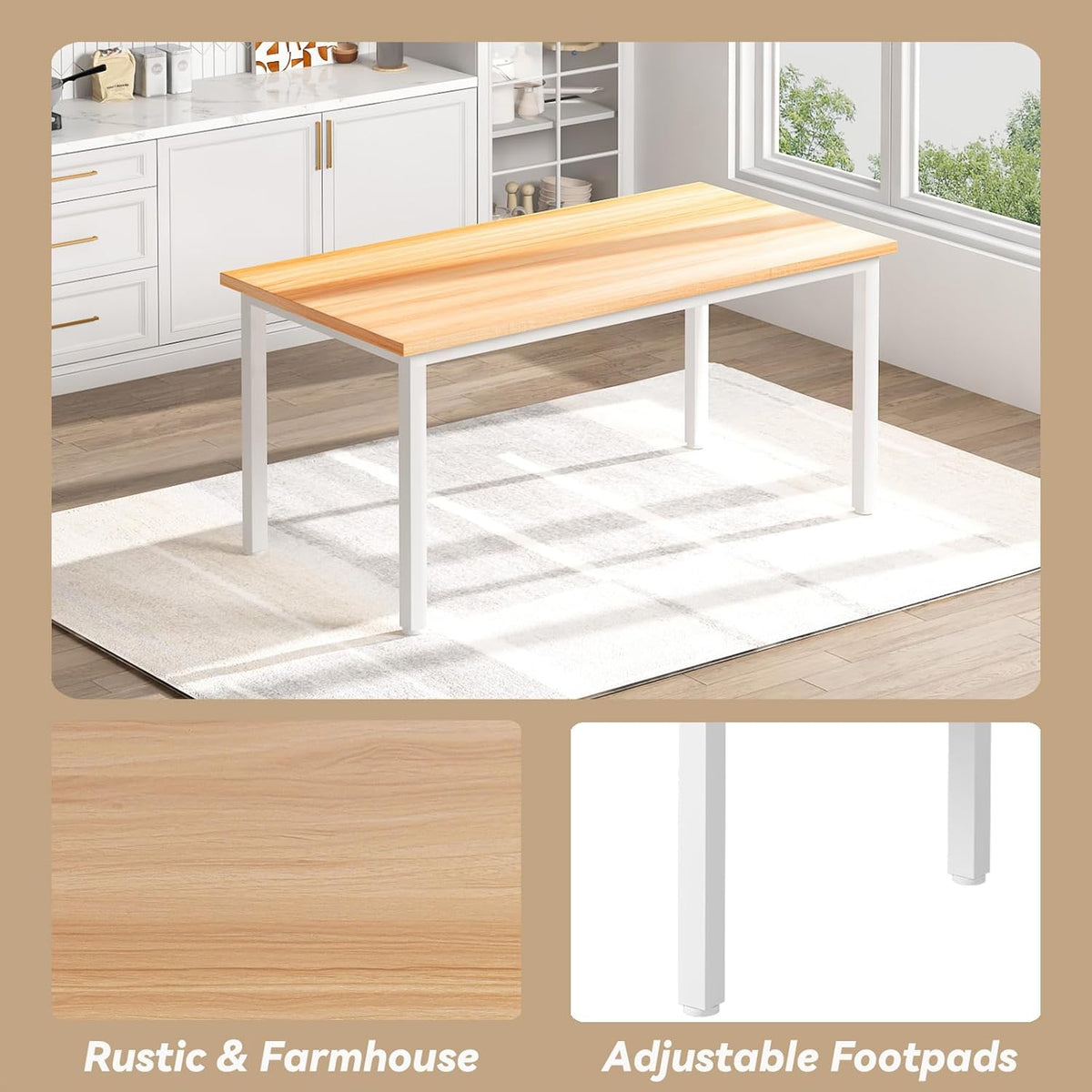 Recaceik Dining Table Set for 4 Kitchen Dining Room Set with 2 Dinner Benches, Farmhouse Breakfast Table for Apartment Small Space, Easy Assembly