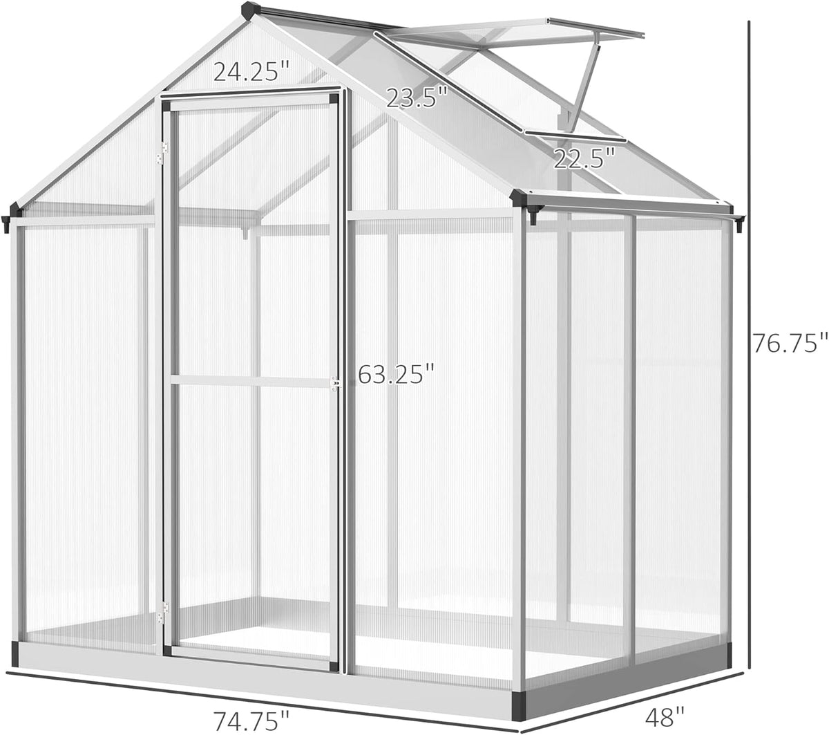 Outsunny 4' x 6' Greenhouse for Outdoors, Polycarbonate Greenhouse with Rain Gutter and Roof Vent, Aluminum Walk-in Green Houses for Outside Patio Backyard Garden