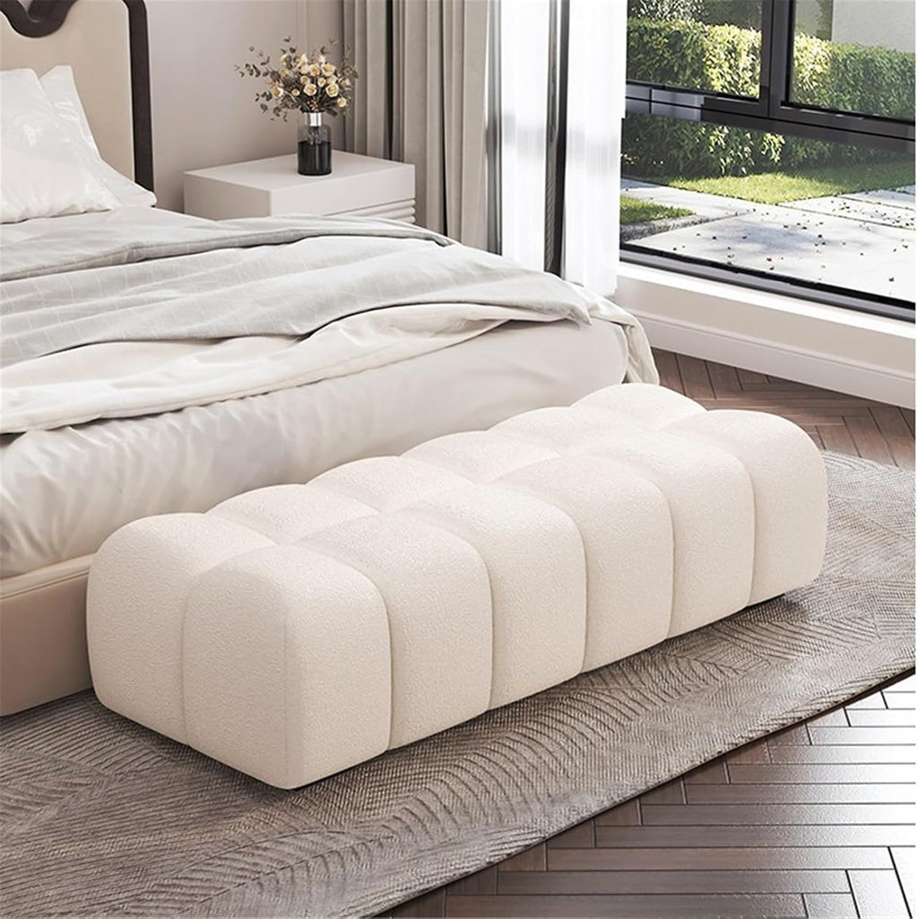 Modern Fabric Bed end Bench Long Bedroom Tatami Mat Dressing Room Sofa Wooden Shoe Changing Stool Entryway(XXL)