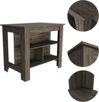 Dark Brown Kitchen Island with Three Shelves and Four Legs | Spacious kitchen island with three storage shelves and wide top surface for meal prep