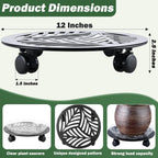 2 Packs Large Metal Plant Caddy with PU Wheels 12" Heavy-Duty Wrought Iron Rolling Plant Stands Indoor Outdoor Wheeled Plant Dolly Planter Mover Rollers Plant, Leaf Style
