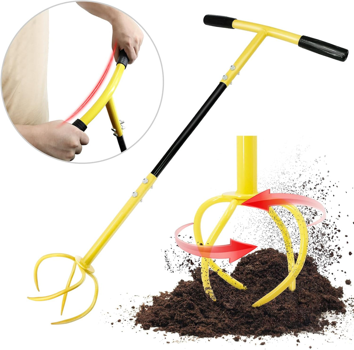 Manual Twist Tiller for Gardening, Garden Claw Hand Tiller with Ergomomic Handle, Steel Cultivator Tiller Lawn Aerator Soil Lossener for Gardening Bed and Plant Box