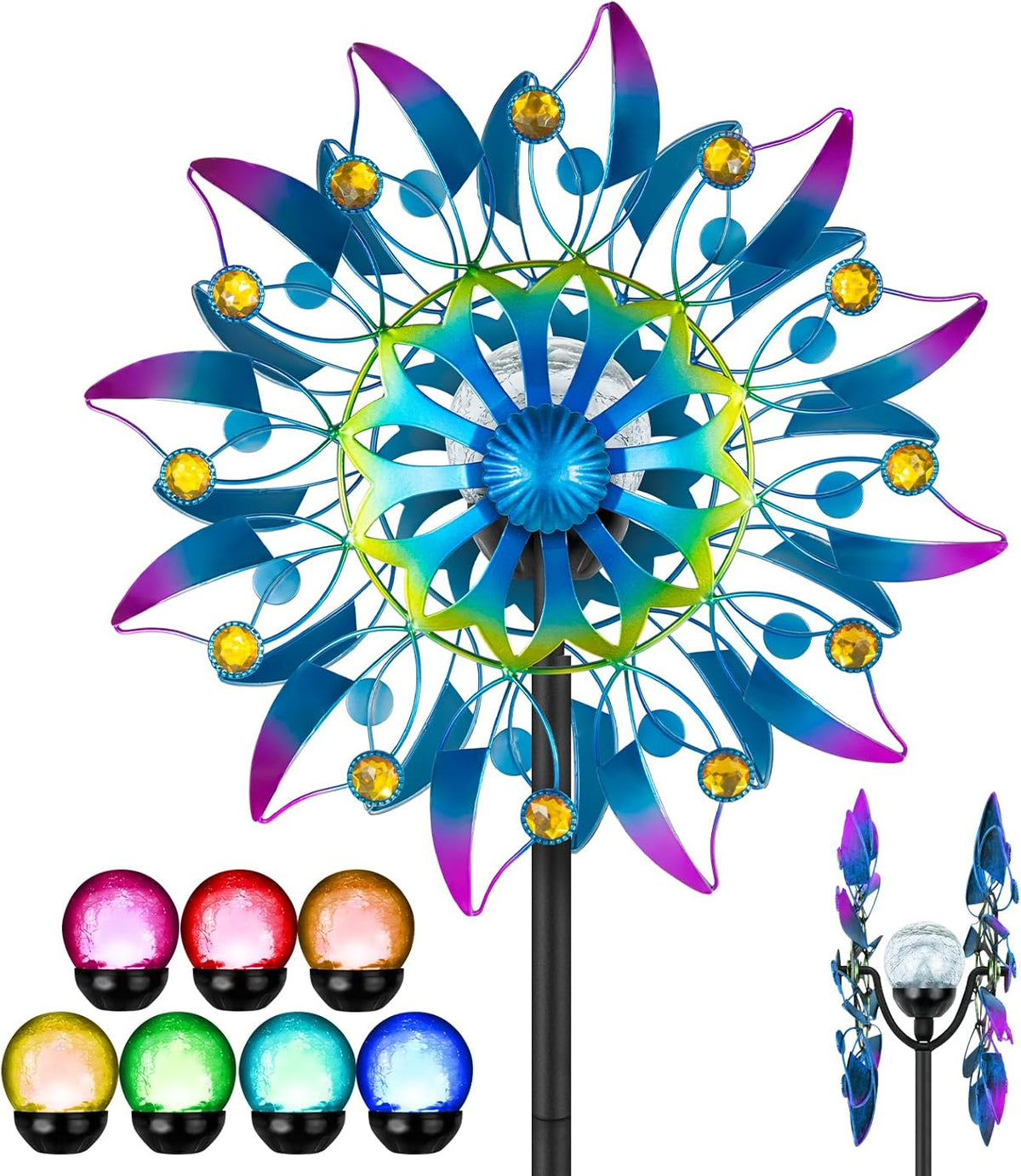 Solar Wind Spinner, Waterproof Outdoor Metal Wind Sculpture for Patio, Lawn & Garden Decor (Retro Muticolor)