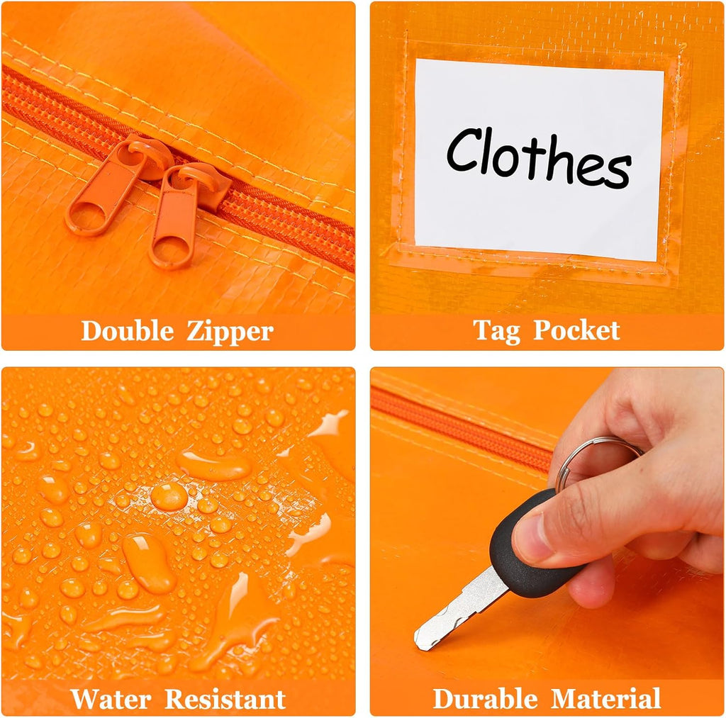 4 Pcs 24 Gallon Large Moving Bags with Zipper and Handles Foldable Storage Duffle Bags Heavy Duty Extra Large Totes for College Dorm Travel Clothes Blankets Bedding Moving (Jelly Orange)
