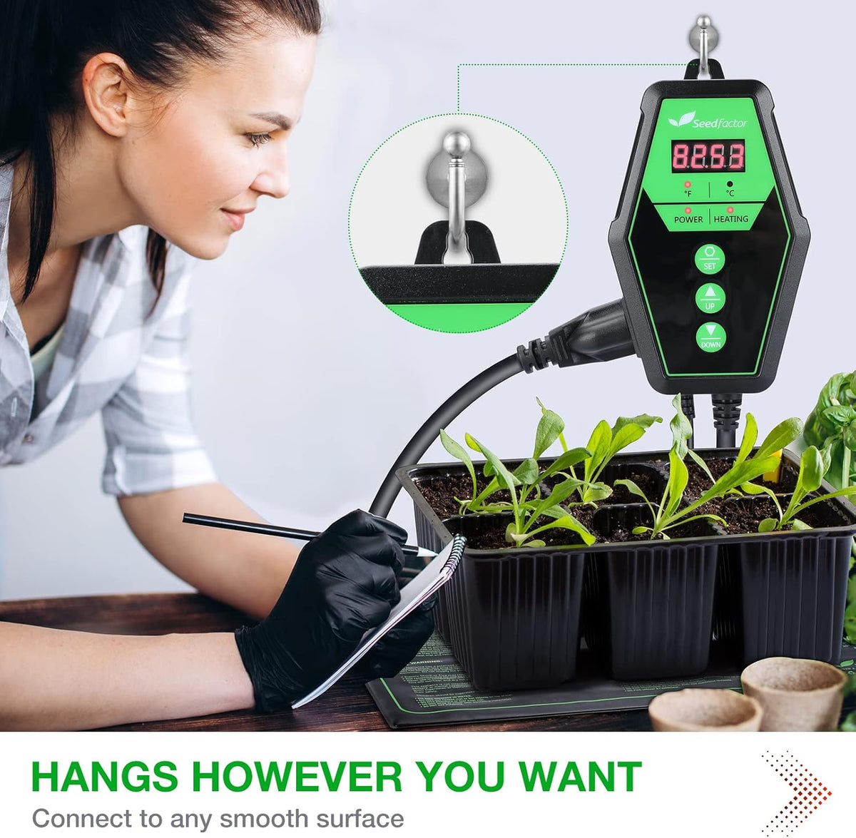 Seedfactor Digital Heat Mat Thermostat Controller for Seed Germination, Reptiles and Brewing Breeding Incubation Greenhouse, 40-108°F, 8.3A 1000W FCC-Certified, UL-Listed