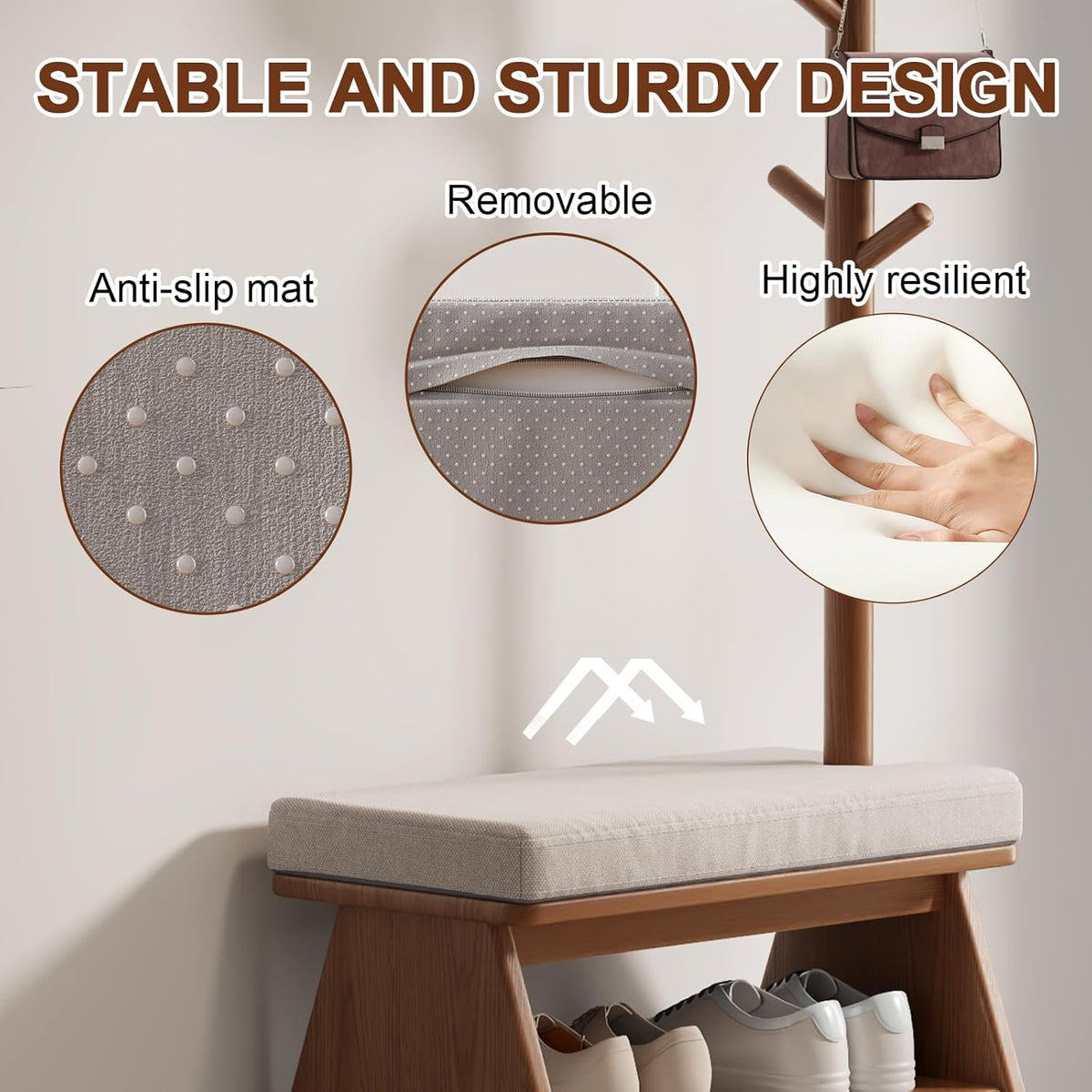 Coat Rack with Shoe Storage,Shoe Rack whit 8 Hook for Offices、Bedroom、Living Room,Small Shoe Bench,Walnut