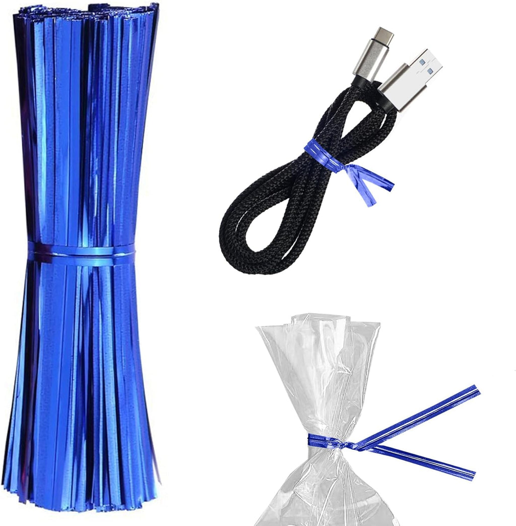 Blue Metallic Twist Ties for Bags 4 Inch. 100000 Pack of Aluminum Foil Christmas Twist Ties for Treat Bags. Reusable Bread Ties. Flexible Metallic Twist Tie. Twisty Ties for Bags, Cake Pops