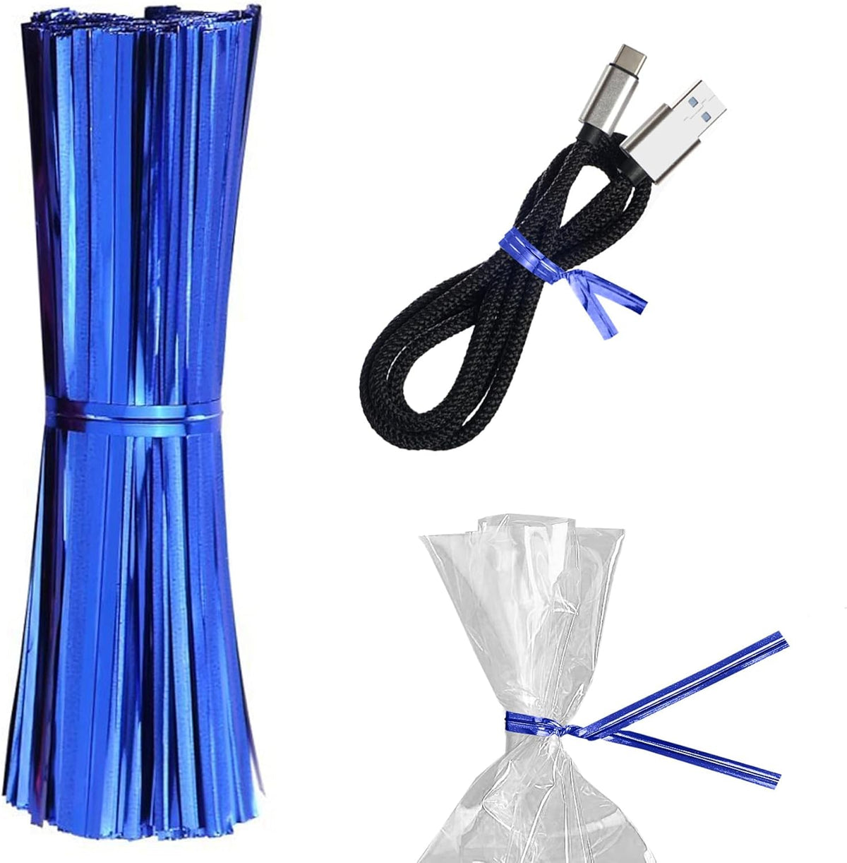 Blue Metallic Twist Ties for Bags 4 Inch. 100000 Pack of Aluminum Foil Christmas Twist Ties for Treat Bags. Reusable Bread Ties. Flexible Metallic Twist Tie. Twisty Ties for Bags, Cake Pops