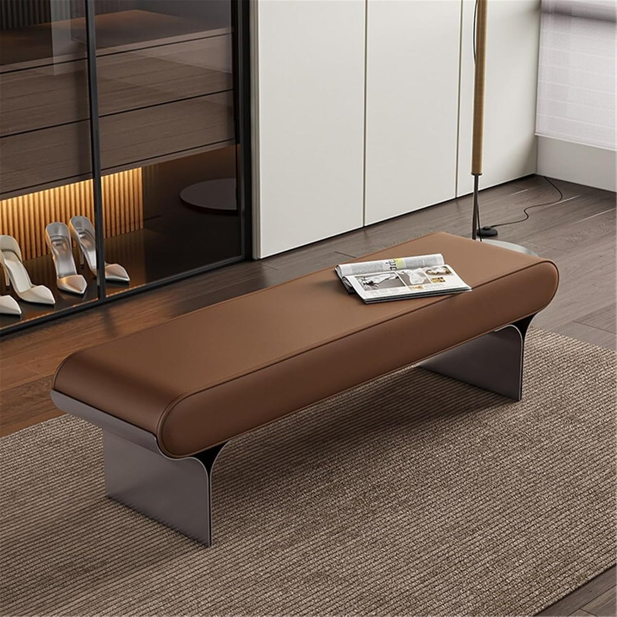 Modern Upholstered Bed end Stool Bedroom Home Use Bedside Dressing Room Wooden Shoe Changing Entryway(Large)