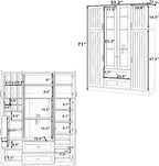 71" H Large Kitchen Pantry with 6 Doors, 53.2" L x 17.7" W Wooden Cupboard with Drawers, Pull-Out Trays, Wine Rack and Adjustable Shelves for Dining Room, Gray-Green