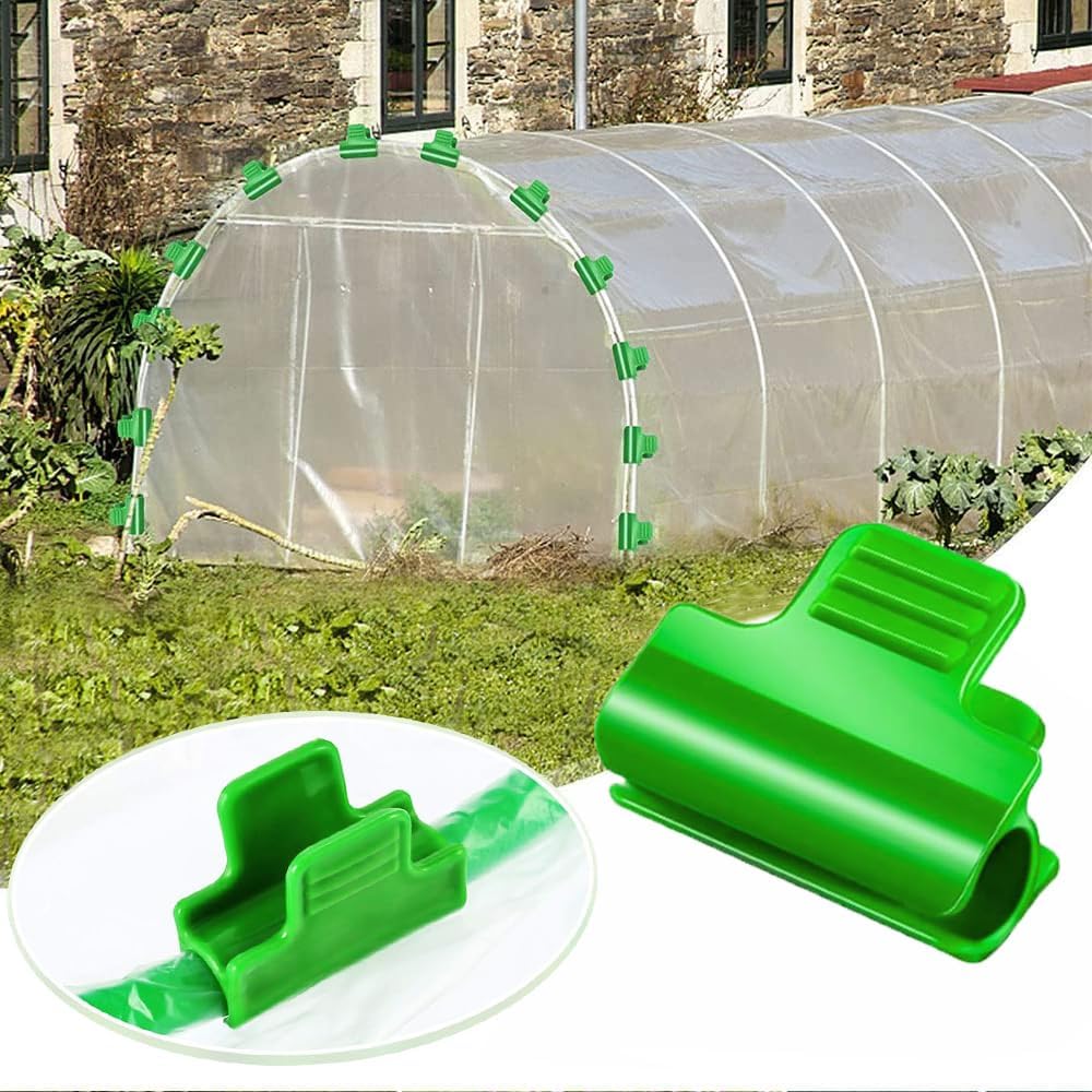 24pcs Greenhouse Clamps Hoops for 10-12mm PVC Pipe Tubes, Greenhouse Film Clamps Shading Net Rod Clip Garden Hoops for Row Cover, Greenhouse Plastic Sheeting Support, Green (11mm)