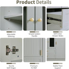 71" H Large Kitchen Pantry with 6 Doors, 53.2" L x 17.7" W Wooden Cupboard with Drawers, Pull-Out Trays, Wine Rack and Adjustable Shelves for Dining Room, Gray-Green