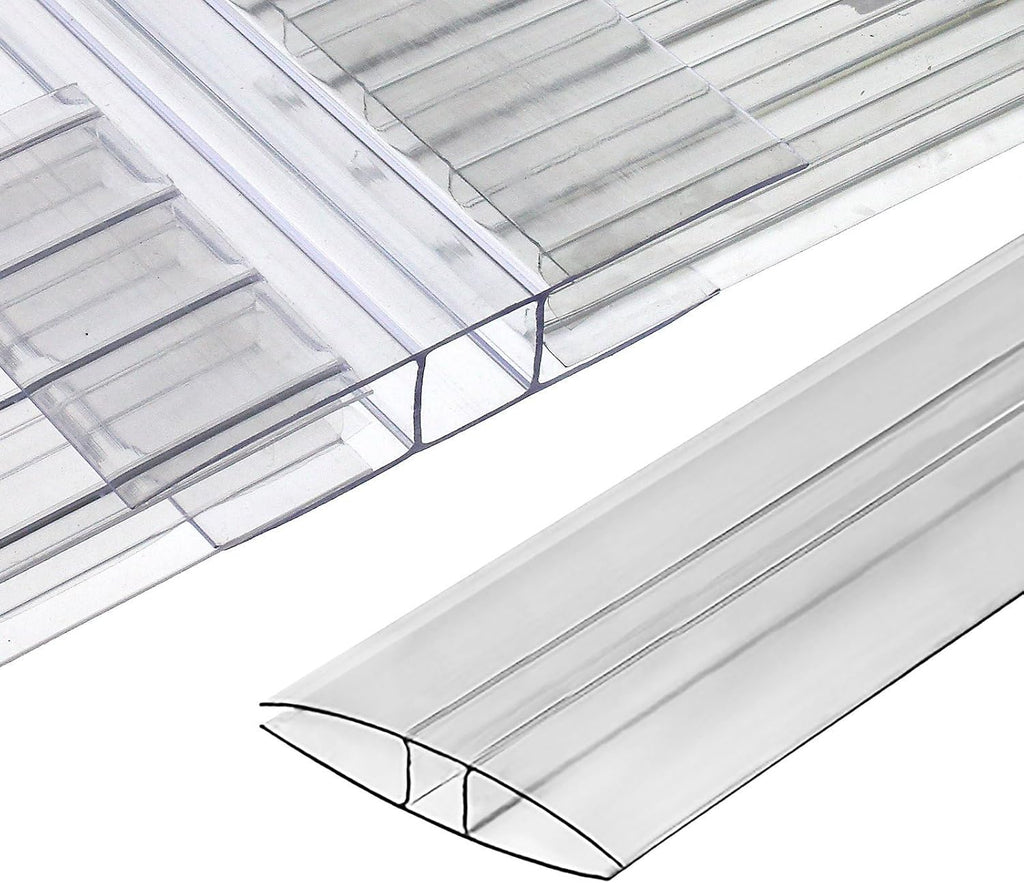 Polycarbonate Greenhouse Panels (H Connectors) - 0.15" Thick, Fits 4mm Twin-Wall Polycarbonate Panels, Join 2 Pieces of Panels Together, 4-Foot Length, 10 Pieces (H Connectors 4mm, 4ft)