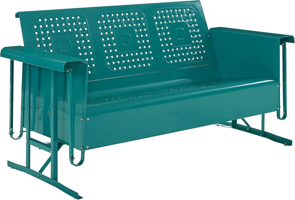 Crosley Furniture Bates Retro Metal Outdoor Sofa Glider, 3-Person Rocking Patio Bench for Porch, Deck, Turquoise Gloss