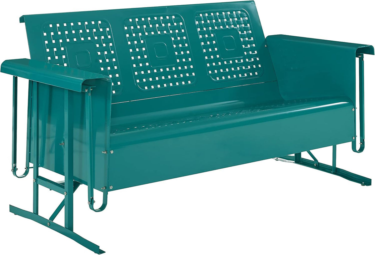 Crosley Furniture Bates Retro Metal Outdoor Sofa Glider, 3-Person Rocking Patio Bench for Porch, Deck, Turquoise Gloss