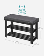 SONGMICS Bamboo Shoe Bench, 3-Tier Shoe Rack Organizer for Entryway, Living Room, Bench Seat Holds Up to 300 lb, 11.9 x 28.3 x 19.2 Inches, Ink Black and Slate Gray ULBS604B01