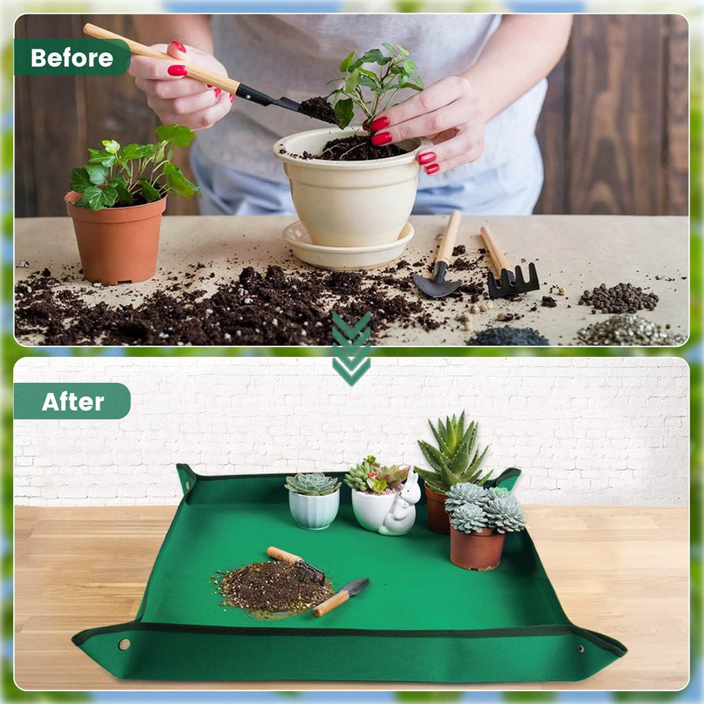 Plant Repotting Mat for Indoor Plants Transplanting Table Top Gardener Portable Potting Tray Potting Soil Tidy Tray Succulents Bonsai Planting Gardening Mat Garden Gifts for Women 29.5"x29.5"