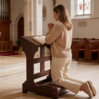 Prayer Kneeler with Built-in Tabletop – Solid Wood Prayer Bench, Faux Leather Cushion, Compact 23"x20"x32" for Home ChurcWorship Ebony