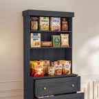 71" Black Farmhouse Kitchen Pantry Cabinet Set of 3— Freestanding Coffee Bar with Glass Doors or Drawers, Microwave Stand, Large Storage Hutch with Adjustable Shelves for Living Room and Kitchen