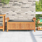 Garden Storage Bench with Cushion, Solid Acacia Wood Outdoor Patio Seat for Backyard, Porch, or Deck, 2-Seater Seating and Under-Seat Storage, Brown Finish, 49.6-inch Wide